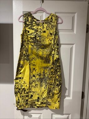 D.exterior Yellow Abstract Print Sleeveless Shift Dress size 48